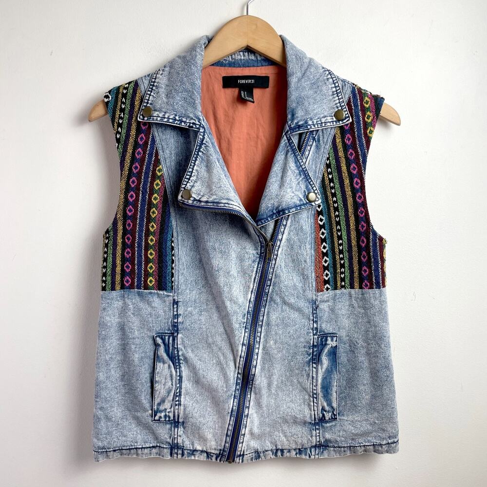 Y2K Boho Patchwork‎ Denim Vest Small Indie Southwest Desert Festival Tribal